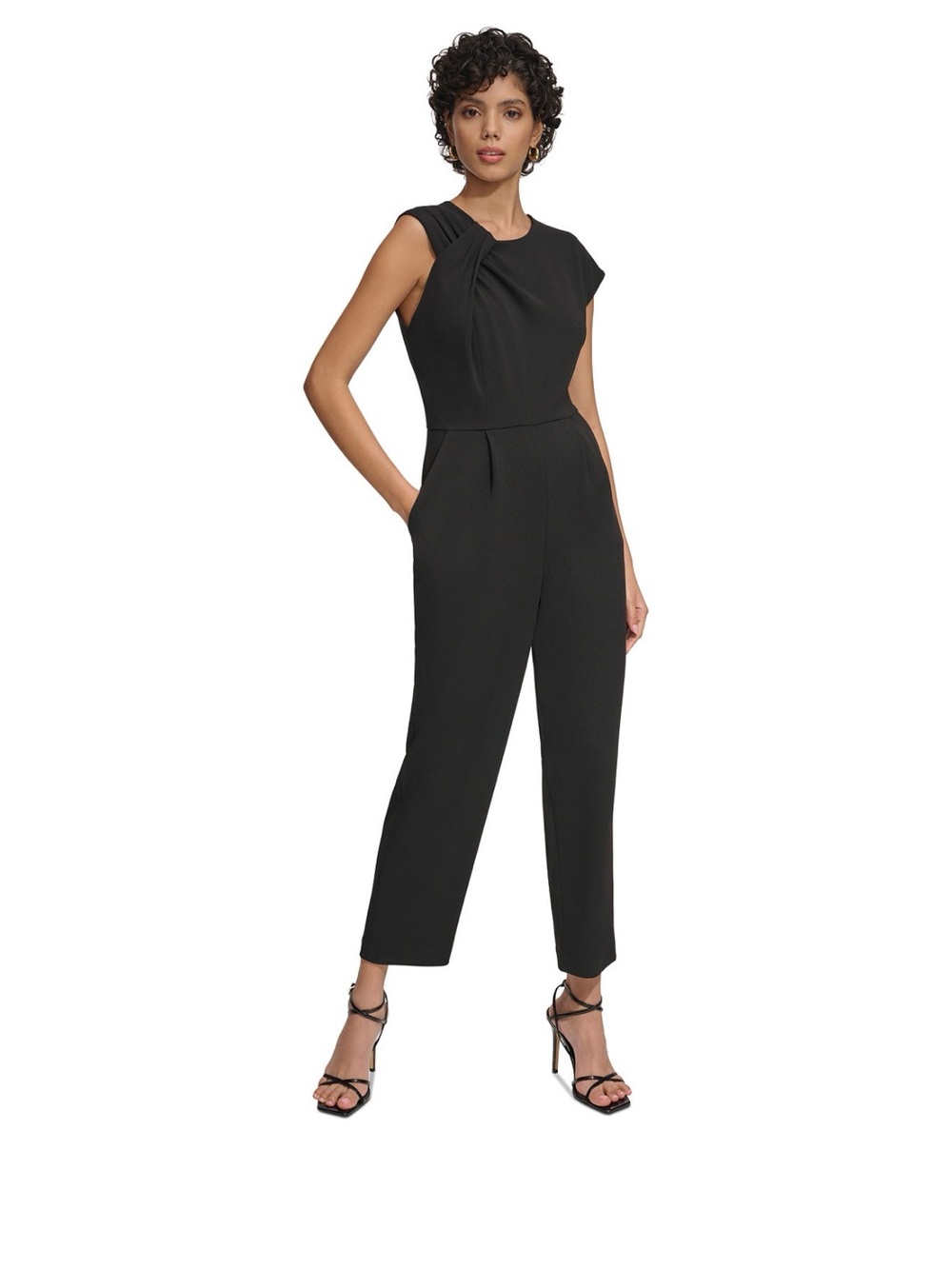 NWT Calvin Klein Elegant Black Sleeveless Jumpsuit with Twisted Shoulder Detail